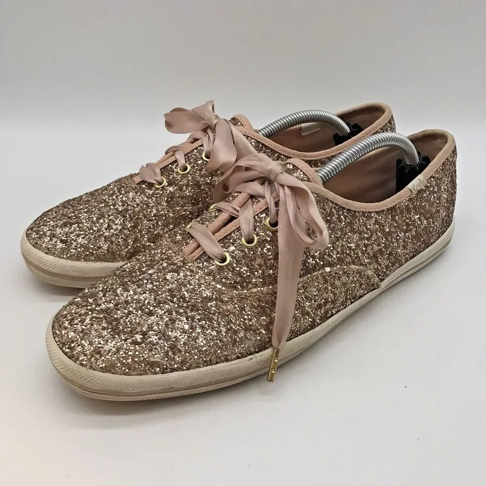 Keds for Kate Spade Champion Glitter Sneakers Women's 9 Pink Rose Gold Shoes